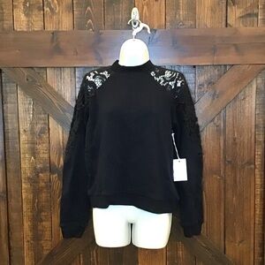 Kinly Black Lace Cutout Shoulder Sweatshirt